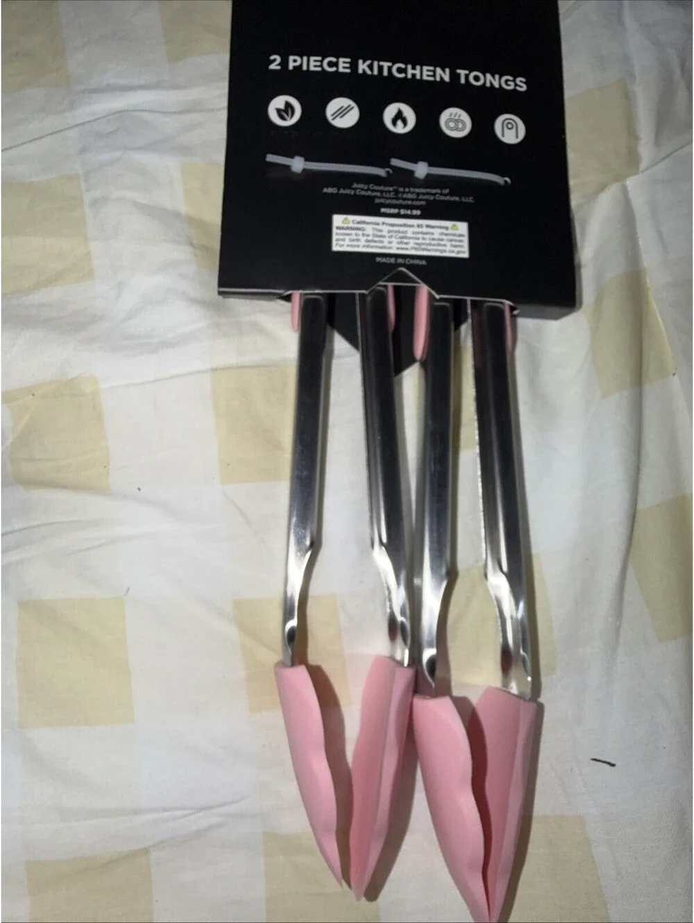 JUICY COUTURE 2 PIECE TONGS SET PINK ~ HEARTS ~ SILICONE & METAL BPA FREE NIP